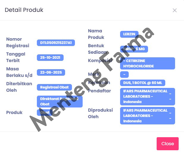 Lerzin 5 mg/ 5 ml Sirup 60 ml - Obat Rhinitis dan Gatal Alergi - Menteng Farma