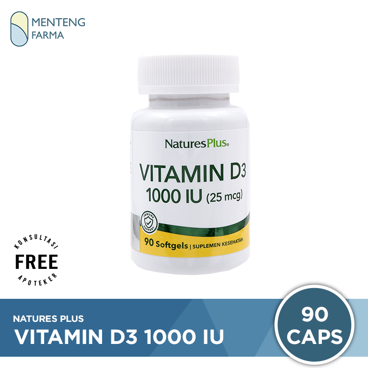 Natures Plus Vitamin D3 1000 IU 90 Kapsul Lunak - Suplemen Vitamin D - Menteng Farma