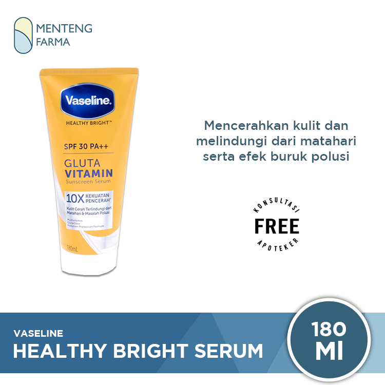 Vaseline Healthy Bright Hand Body Lotion SPF 30 Serum 180 ML - Melindungi dari Sinar UV dan Polusi - Menteng Farma