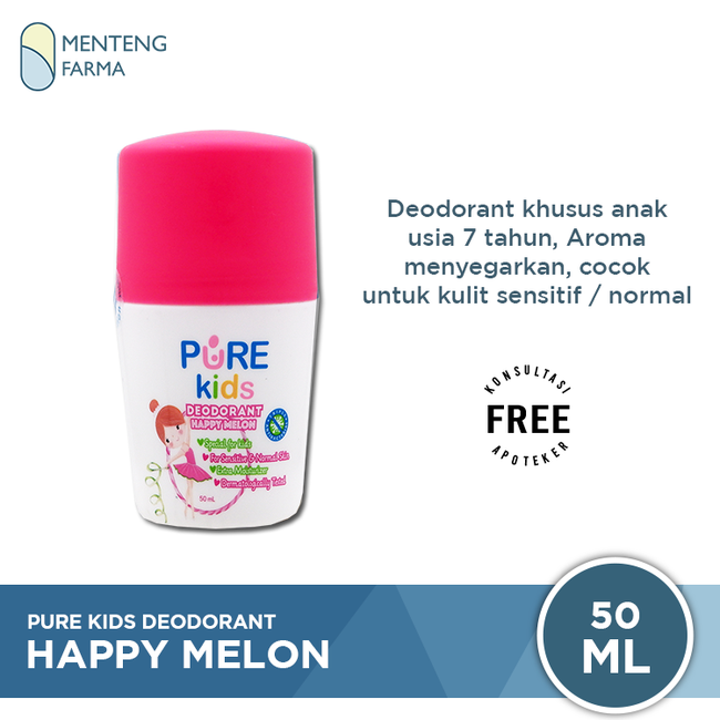 Pure Kids Deodorant Happy Melon 50 mL - Penghilang Bau Badan dan Keringat - Menteng Farma