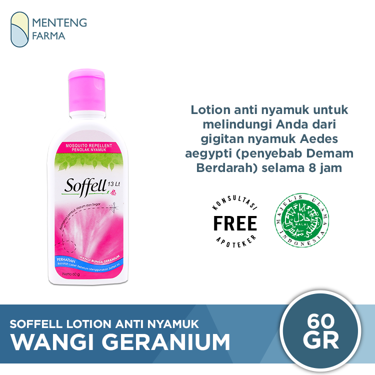 Soffell Lotion Wangi Bunga Geranium 60 Gr - Lotion Anti Nyamuk - Menteng Farma