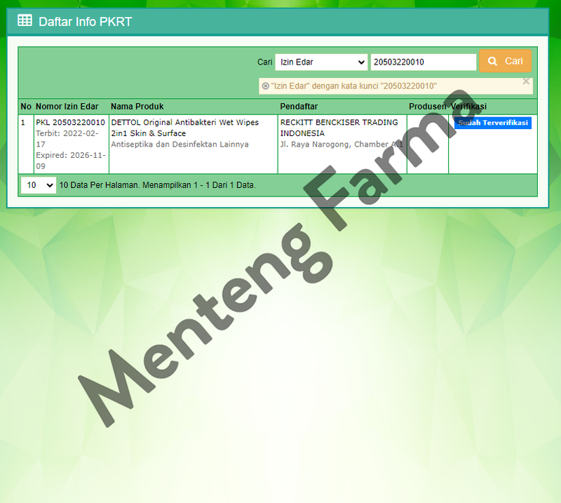 Dettol Anti Bakteri Wet Wipes Original Isi 10 Lembar - Menteng Farma