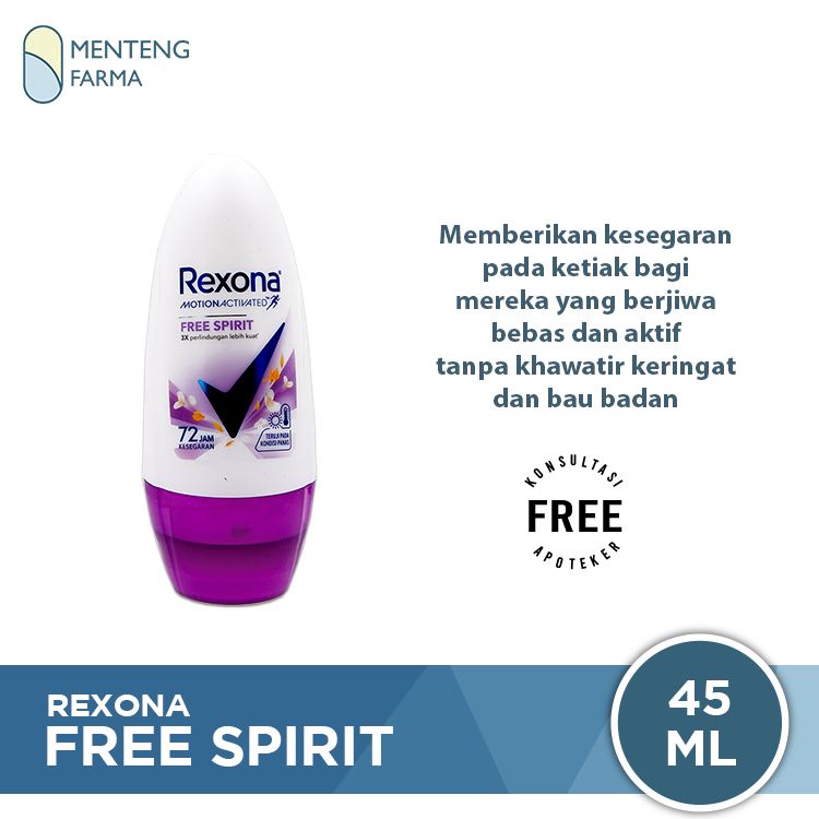 Rexona Anti-Perspirant Deodorant Roll On Free Spirit 45 ML - Bebas Keringat dan Bau Badan Hingga 48 - Menteng Farma