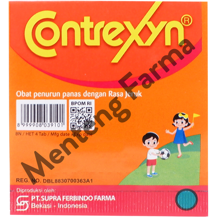 Contrexyn 4 Tablet Kunyah - Obat Penurun Panas Rasa Jeruk - Menteng Farma