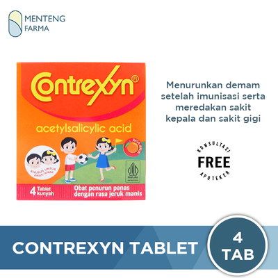 Contrexyn 4 Tablet Kunyah - Obat Penurun Panas Rasa Jeruk - Menteng Farma