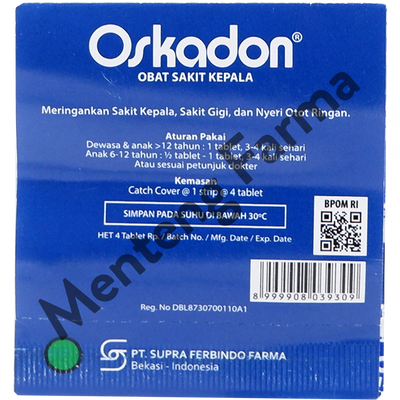 Oskadon 4 Tablet - Obat Pereda Sakit Kepala Sakit Gigi dan Nyeri Otot - Menteng Farma