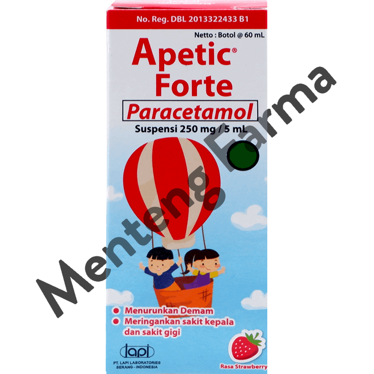 Apetic Forte Suspensi 60 mL - Obat Demam dan Nyeri Anak Rasa Strawberry