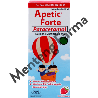 Apetic Forte Suspensi 60 mL - Obat Demam dan Nyeri Anak Rasa Strawberry