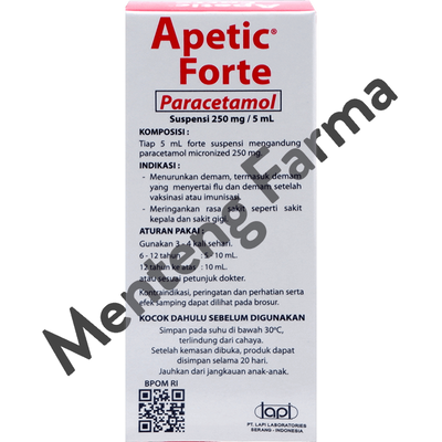 Apetic Forte Suspensi 60 mL - Obat Demam dan Nyeri Anak Rasa Strawberry