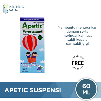 Apetic Suspensi 60 mL - Obat Demam dan Nyeri Anak Rasa Anggur - Menteng Farma