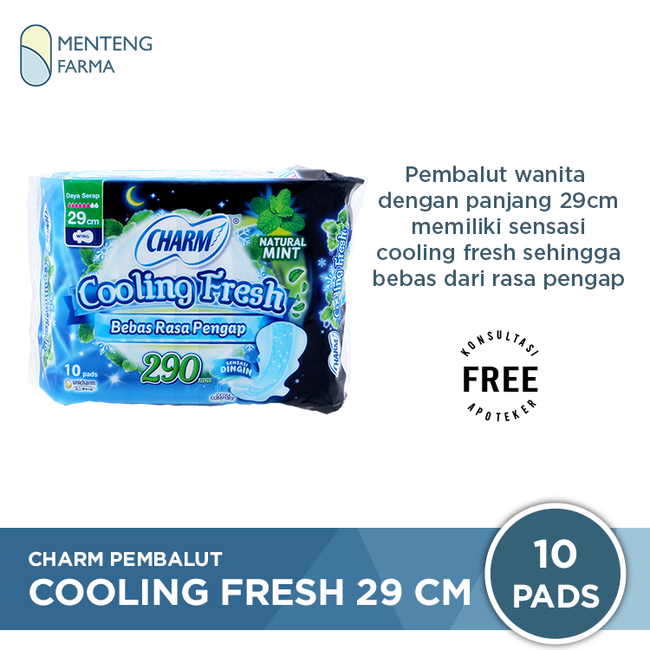 Charm Pembalut Cooling Fresh Night 29 cm 10 Pads - Pembalut Cooling Fresh 29 cm - Menteng Farma