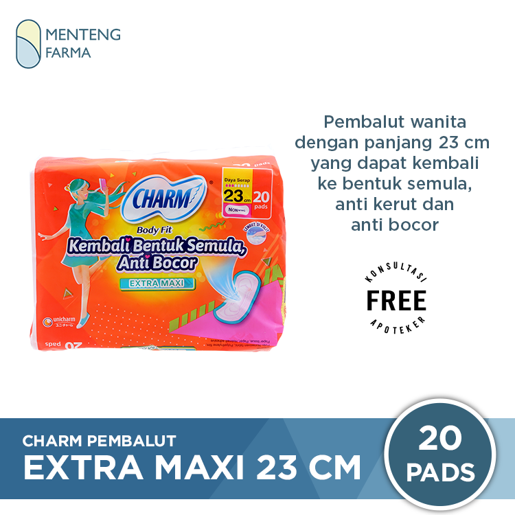 Charm Pembalut Body Fit Extra Maxi 23 cm 20 Pads - Pembalut Extra Maxi 23 cm - Menteng Farma