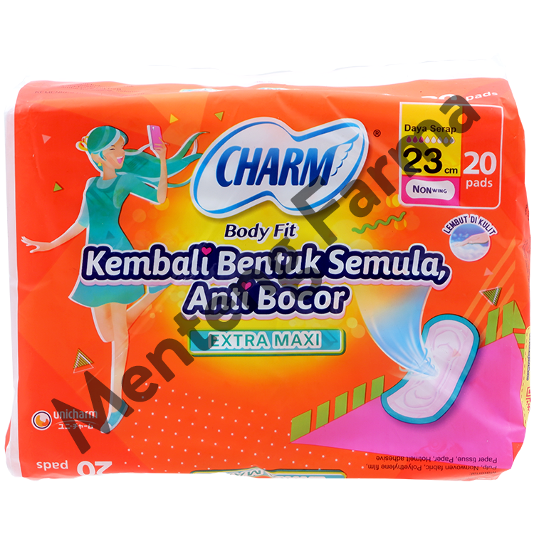 Charm Pembalut Body Fit Extra Maxi 23 cm 20 Pads - Pembalut Extra Maxi 23 cm - Menteng Farma