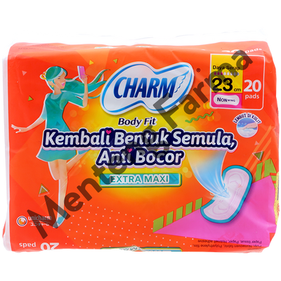 Charm Pembalut Body Fit Extra Maxi 23 cm 20 Pads - Pembalut Extra Maxi 23 cm - Menteng Farma