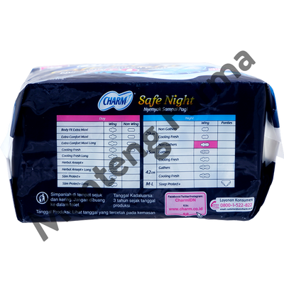 Charm Pembalut Safe Night 35 cm Wing 12 Pads - Pembalut Malam 35 cm - Menteng Farma