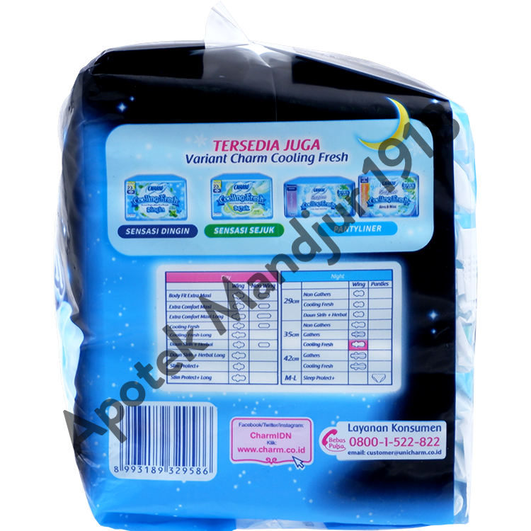 Charm Pembalut Cooling Fresh Night 35 cm 8 Pads - Pembalut Cooling Fresh 35 cm - Menteng Farma