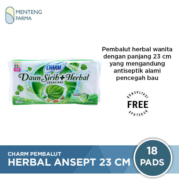 Charm Pembalut Herbal Ansept+ 23 cm 18 Pads - Pembalut Herbal 23 cm - Menteng Farma