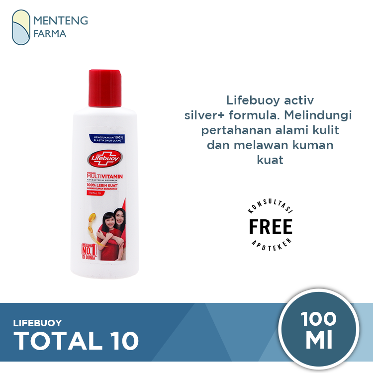 Lifebuoy Sabun Mandi Cair Total 10 100 ML - Dengan Sabun Antibakteri ActivSilver - Menteng Farma