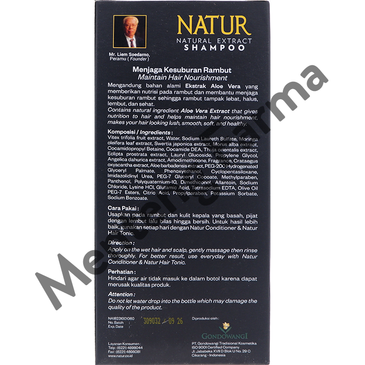 Natur Shampoo Aloe Vera Extract 270 ML - Perawatan Kesuburan Rambut - Menteng Farma