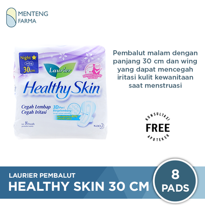 Laurier Healthy Skin Night 30cm 8 Pads - Pembalut Malam Cegah Iritasi - Menteng Farma