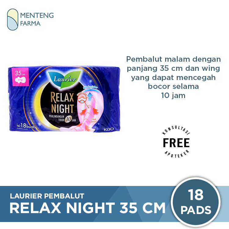 Laurier Relax Night Wing 35cm 18 Pads - Pembalut Malam Wings 35 Cm - Menteng Farma