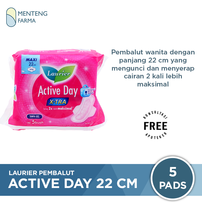 Laurier Active Day X-Tra Wing 5 Pads - Pembalut Wanita 22 Cm - Menteng Farma