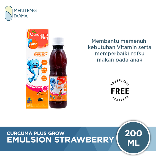 Curcuma Plus Grow Emulsion Rasa Strawberry 200 mL - Suplemen Nafsu Makan Anak - Menteng Farma