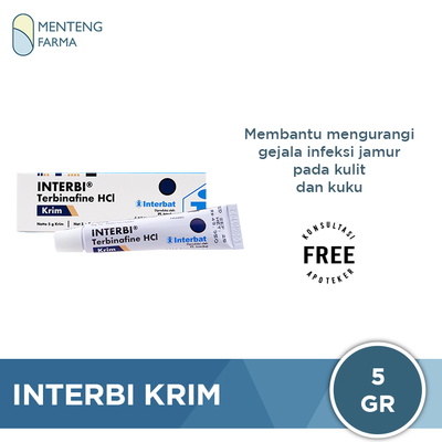 Interbi 1% Cream 5 g - Krim Topikal Infeksi Jamur Kulit dan Kuku - Menteng Farma