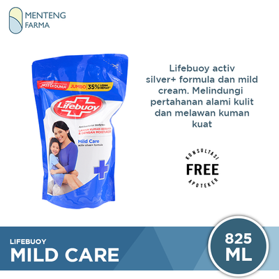 Lifebuoy Sabun Mandi Cair Refill Mild Care 825 ML - Sabun Antibakteri ActivSilver dan Milk Cream - Menteng Farma