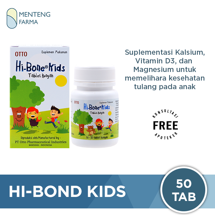 Hi-Bone Kids 50 Tablet Kunyah - Kesehatan Tulang Anak - Menteng Farma