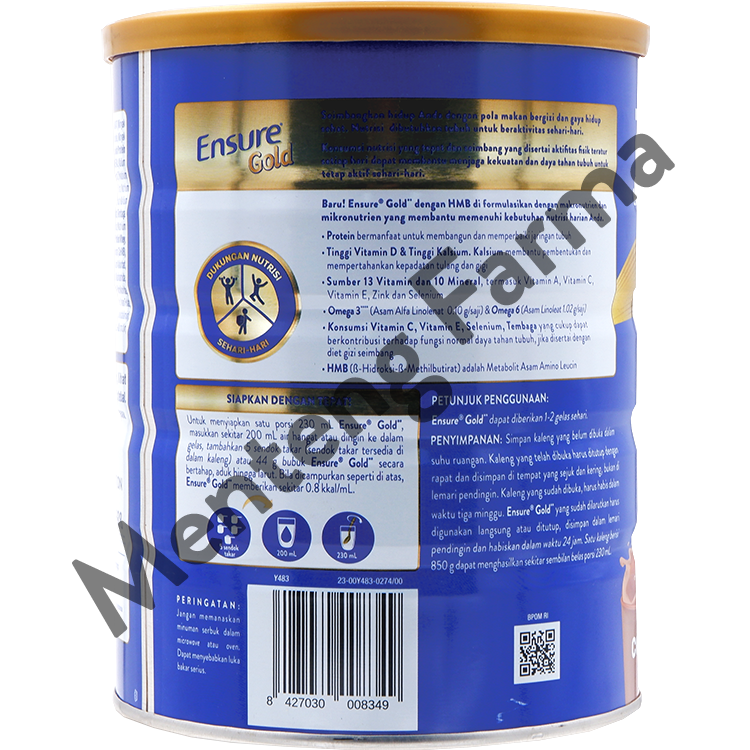 Ensure Gold Cokelat 850 Gram - Susu Penambah Nutrisi Dewasa Rendah Laktosa - Menteng Farma