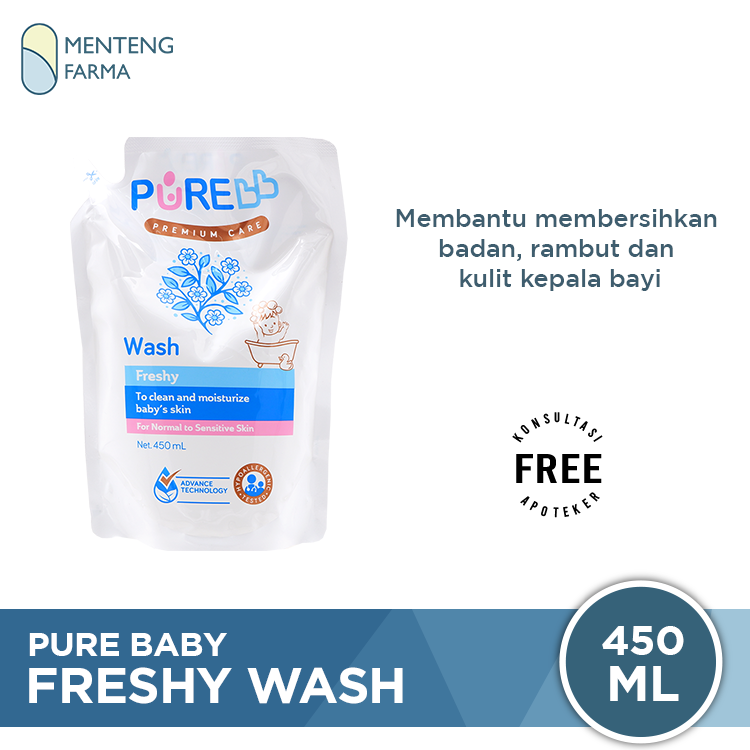 Pure Baby Wash Freshy Refill 450 mL - Sabun Mandi Bayi Non SLS - Menteng Farma