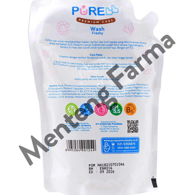 Pure Baby Wash Freshy Refill 450 mL - Sabun Mandi Bayi Non SLS - Menteng Farma