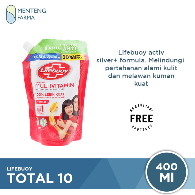 Lifebuoy Sabun Mandi Cair Refill Total 10 400 ML - Sabun Antibakteri ActivSilver - Menteng Farma