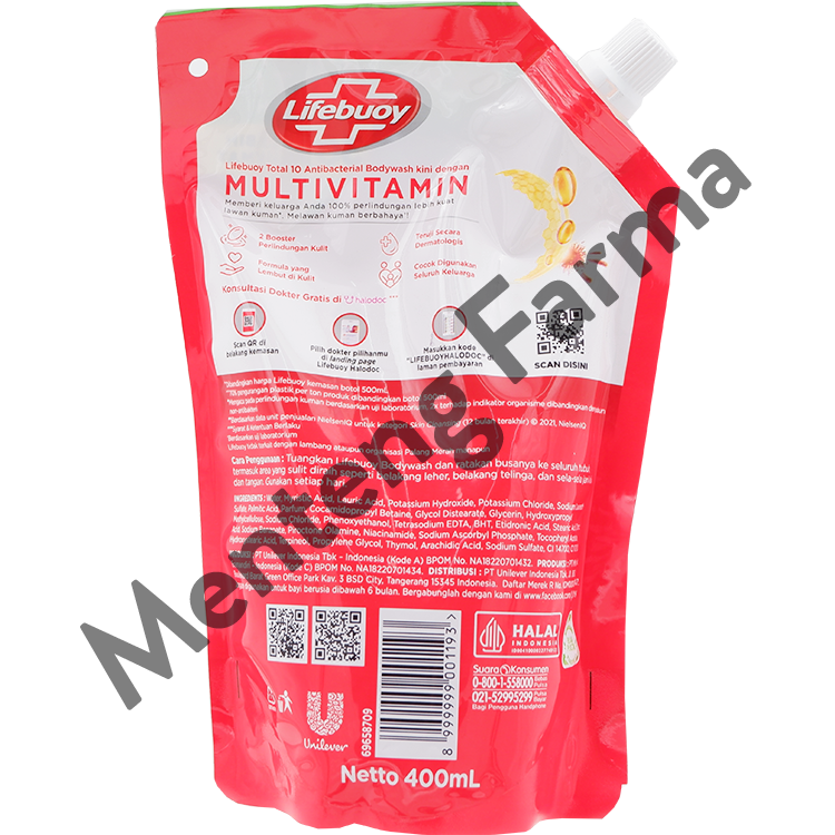 Lifebuoy Sabun Mandi Cair Refill Total 10 400 ML - Sabun Antibakteri ActivSilver - Menteng Farma