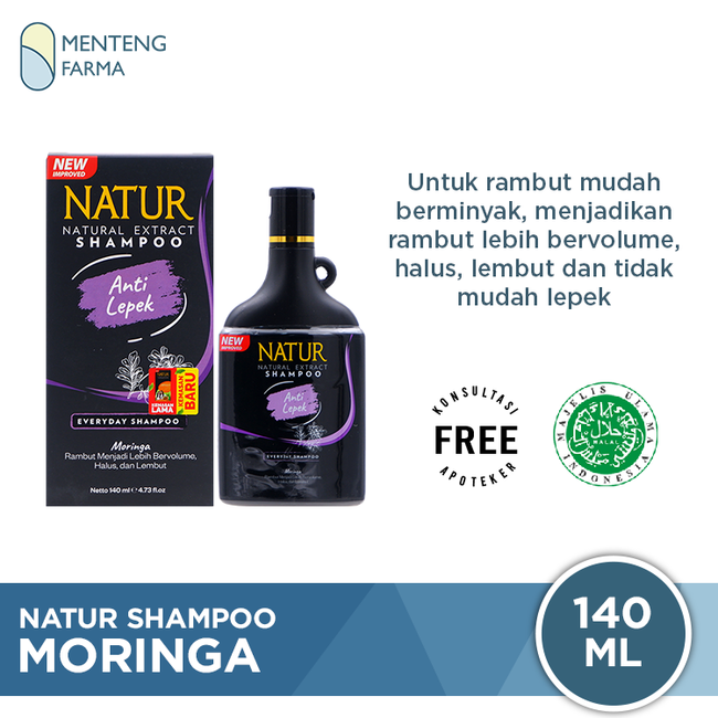 Natur Shampoo Moringa & Sweet Almond Oil 140 ML - Perawatan Kulit Kepala Kering - Menteng Farma