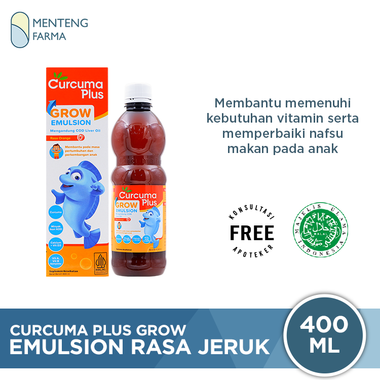 Curcuma Plus Grow Emulsion Rasa Jeruk 400 mL - Suplemen Kesehatan Anak - Menteng Farma