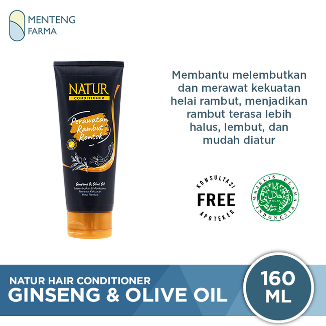 Natur Hair Conditioner Gingseng And Olive Oil 160 ML - Pelembut dan Perawatan Kekuatan Akar Rambut - Menteng Farma