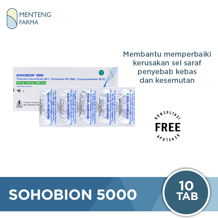 Sohobion 5000 10 Tablet - Menjaga Kesehatan Syaraf - Menteng Farma