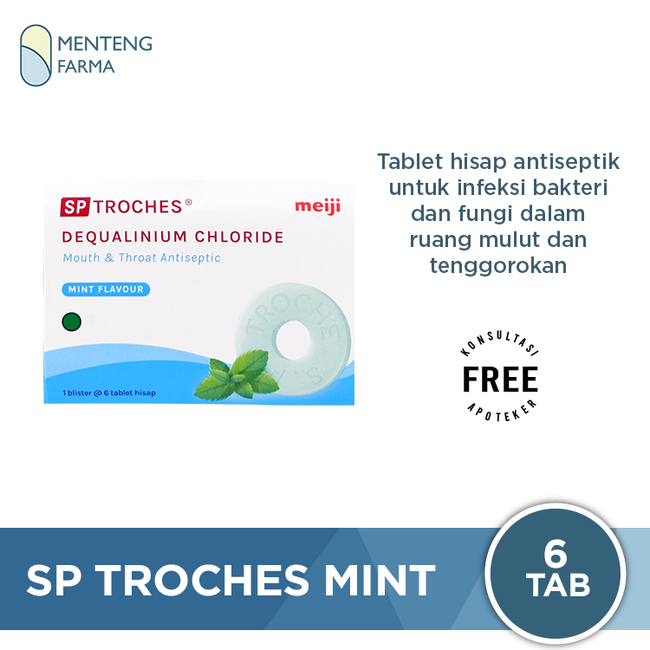 Tablet Hisap SP Troches Meiji Mint 6 Tablet - Atasi Gangguan Mulut dan Tenggorokan - Menteng Farma