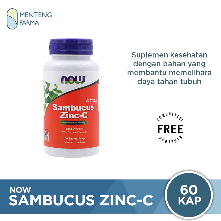 NOW Sambucus Zinc C 60 Lozenges - Suplemen Daya Tahan Tubuh - Menteng Farma