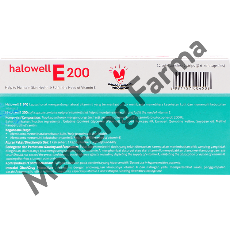 Halowell E 200 IU 6 Kapsul - Suplemen Vitamin E - Menteng Farma