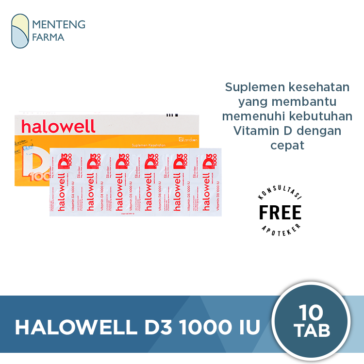 Halowell D3 1000 IU 10 Tablet - Suplemen Vitamin D - Menteng Farma