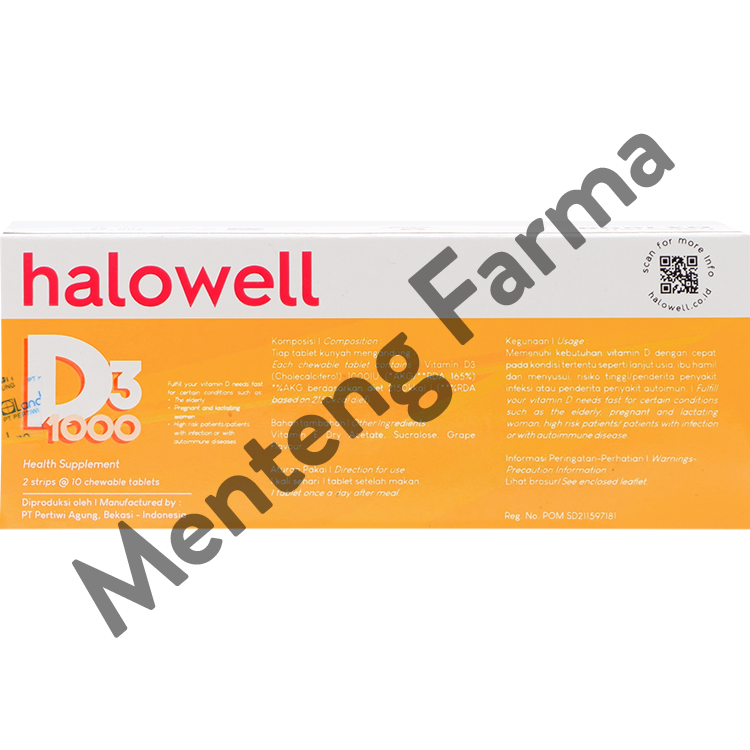 Halowell D3 1000 IU 10 Tablet - Suplemen Vitamin D - Menteng Farma