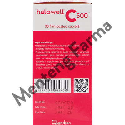 Halowell C 500 mg 30 Tablet - Suplemen Vitamin C - Menteng Farma