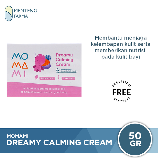Momami Dreamy Calming Cream 50 Gr - Krim Pelembab Kulit dan Pereda Perut Kembung Bayi - Menteng Farma