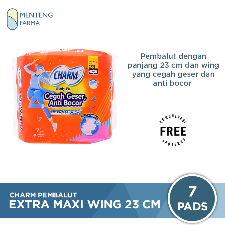 Charm Pembalut Body Fit Extra Maxi Wing 23 cm 7 Pads - Pembalut Wing 23 cm - Menteng Farma