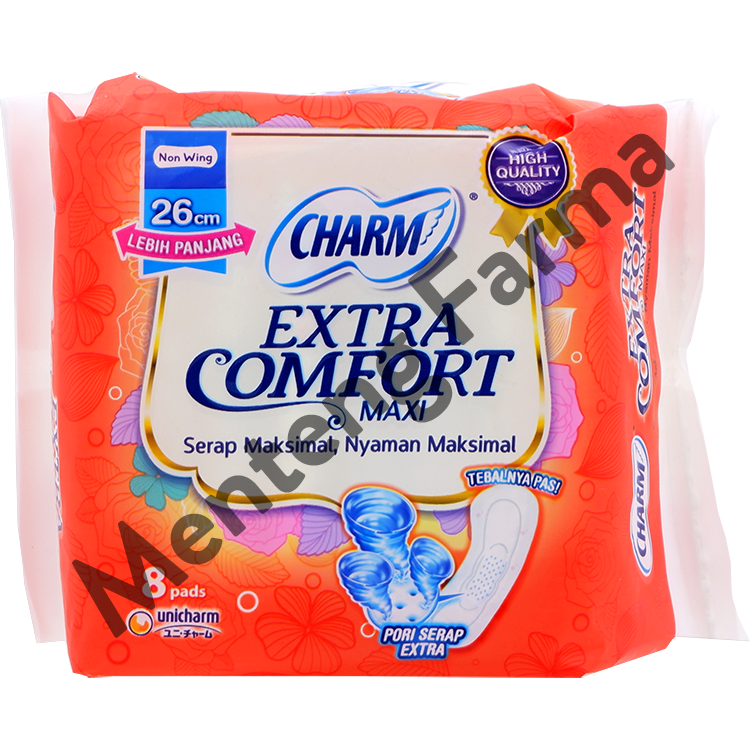 Charm Pembalut Extra Comfort 26 cm 8 Pads - Pembalut 26 cm - Menteng Farma