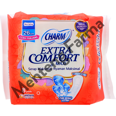 Charm Pembalut Extra Comfort 26 cm 8 Pads - Pembalut 26 cm - Menteng Farma