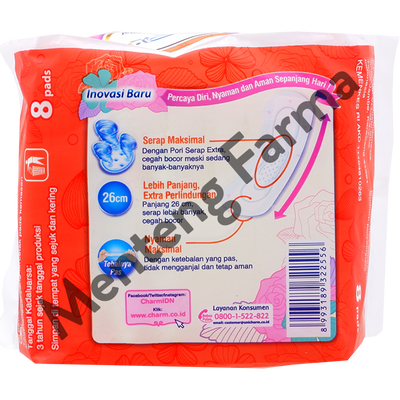 Charm Pembalut Extra Comfort 26 cm 8 Pads - Pembalut 26 cm - Menteng Farma